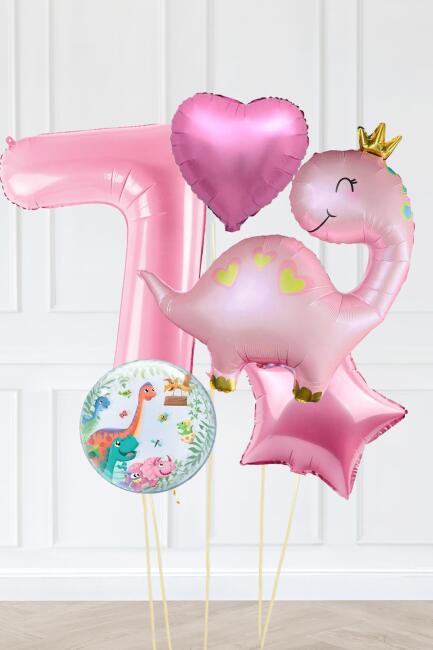 Pembe Dinazor Balonlu Kız Doğum Günü Balon Süsleme Seti Bannerlı Büyük Pembe Yaş Balonlu Dinozor Balon Paketi - 13