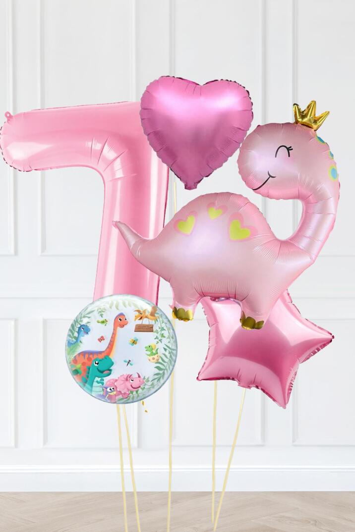 Pembe Dinazor Balonlu Kız Doğum Günü Balon Süsleme Seti Bannerlı Büyük Pembe Yaş Balonlu Dinozor Balon Paketi - 13