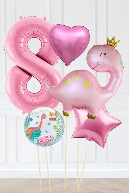 Pembe Dinazor Balonlu Kız Doğum Günü Balon Süsleme Seti Bannerlı Büyük Pembe Yaş Balonlu Dinozor Balon Paketi - 15