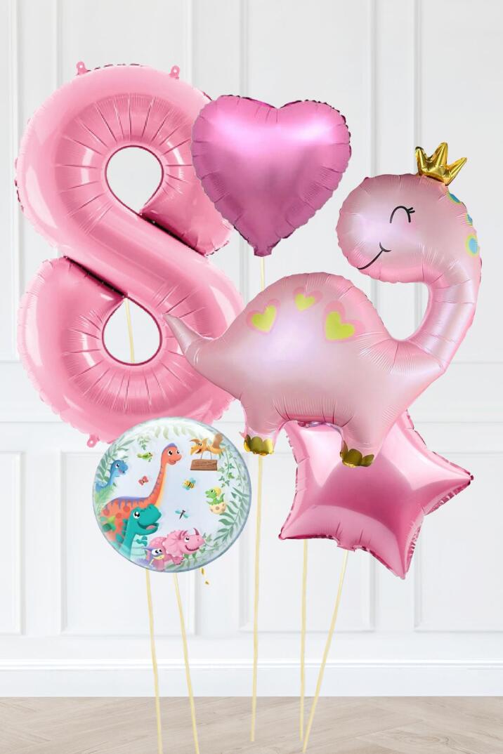 Pembe Dinazor Balonlu Kız Doğum Günü Balon Süsleme Seti Bannerlı Büyük Pembe Yaş Balonlu Dinozor Balon Paketi - 15