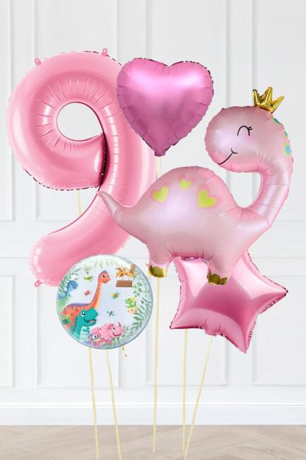Pembe Dinazor Balonlu Kız Doğum Günü Balon Süsleme Seti Bannerlı Büyük Pembe Yaş Balonlu Dinozor Balon Paketi - 17