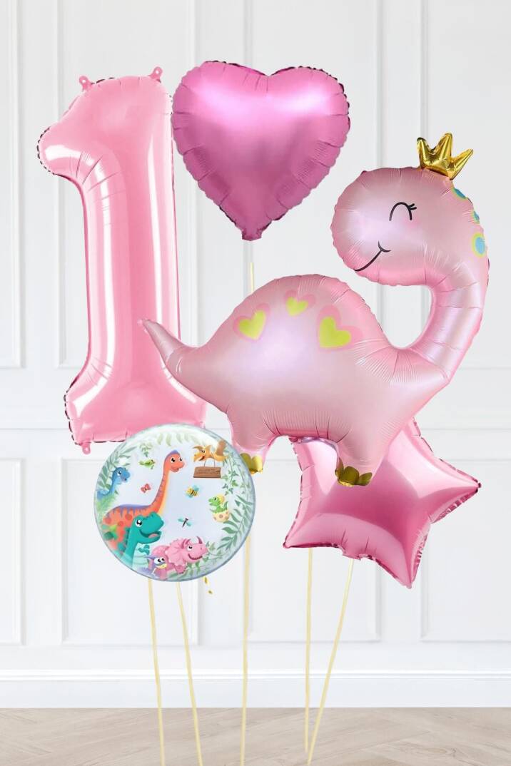 Pembe Dinazor Balonlu Kız Doğum Günü Balon Süsleme Seti Bannerlı Büyük Pembe Yaş Balonlu Dinozor Balon Paketi - 1