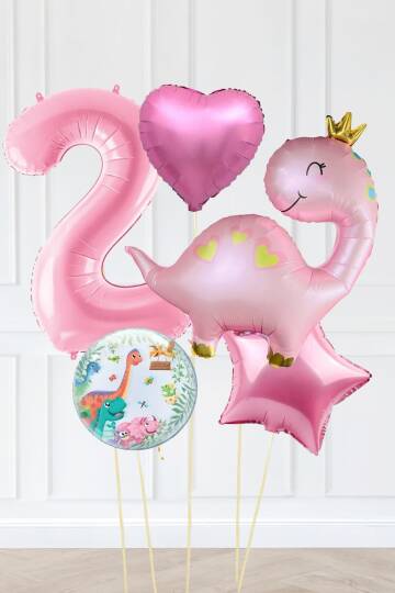 Pembe Dinazor Balonlu Kız Doğum Günü Balon Süsleme Seti Bannerlı Büyük Pembe Yaş Balonlu Dinozor Balon Paketi - 3