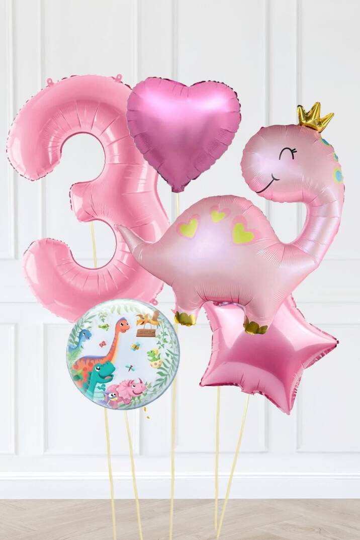 Pembe Dinazor Balonlu Kız Doğum Günü Balon Süsleme Seti Bannerlı Büyük Pembe Yaş Balonlu Dinozor Balon Paketi - 4