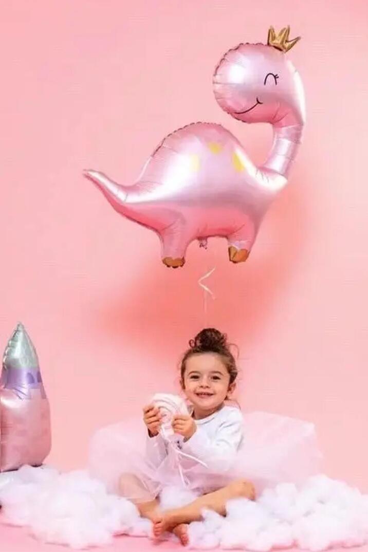 Pembe Dinazor Folyo Balon Sevimli Pembe Dinozor Kız Doğum Günü Balonu - 3