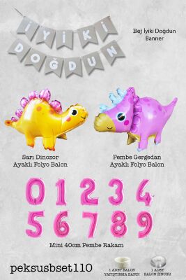 Pembe Dinazor Tema Kız Doğum Günü Balon Süsleme Seti Bannerlı Pembe Yaş Balonlu Dinozor Balon Paketi - 2