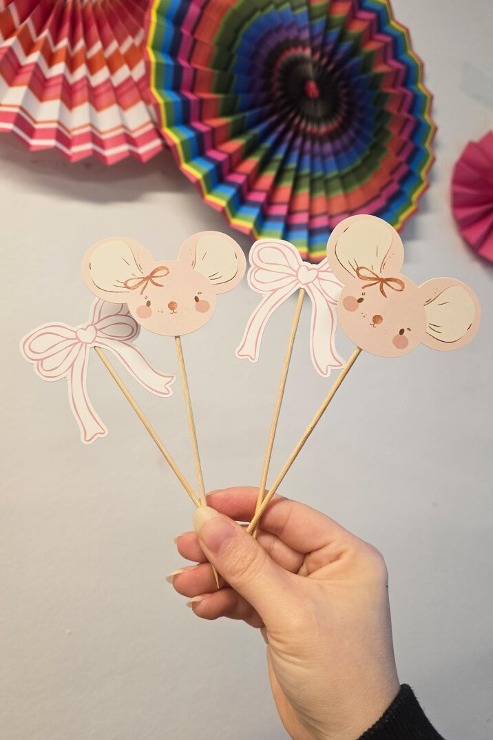 Pembe Fare Konsept Kürdan Süsleri Cupcake Süsleri Lüks Büyük Boy 10lu Paket - 1