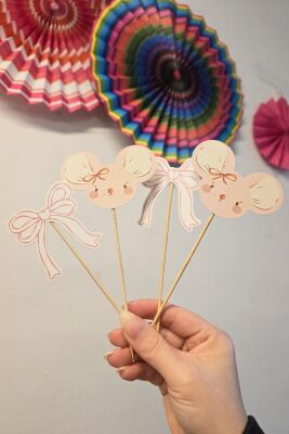 Pembe Fare Konsept Kürdan Süsleri Cupcake Süsleri Lüks Büyük Boy 10lu Paket - 2