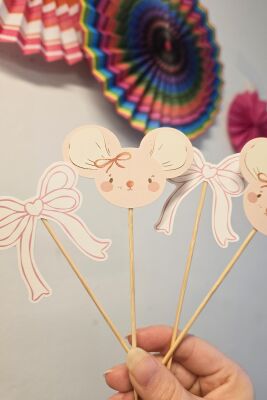 Pembe Fare Konsept Kürdan Süsleri Cupcake Süsleri Lüks Büyük Boy 10lu Paket - 3