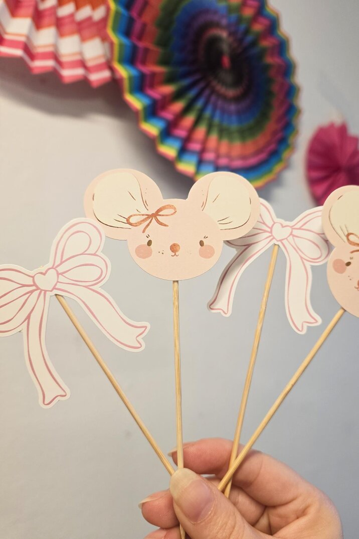 Pembe Fare Konsept Kürdan Süsleri Cupcake Süsleri Lüks Büyük Boy 10lu Paket - 3