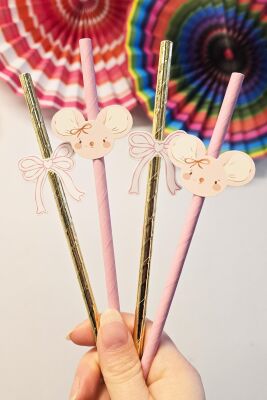 Pembe Fare Pipet Süsleri 10lu Fare Konsept Lüks Pipet Paketi - 2