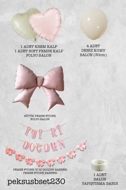 Pembe Fiyonk Balonlu Bannerlı Doğum Günü Balon Seti - 2
