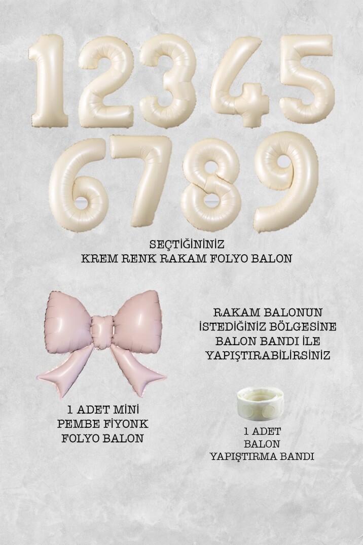 Pembe Fiyonk Balonlu Krem Rakam Folyo Balon Yaş Balonu Seti - 14