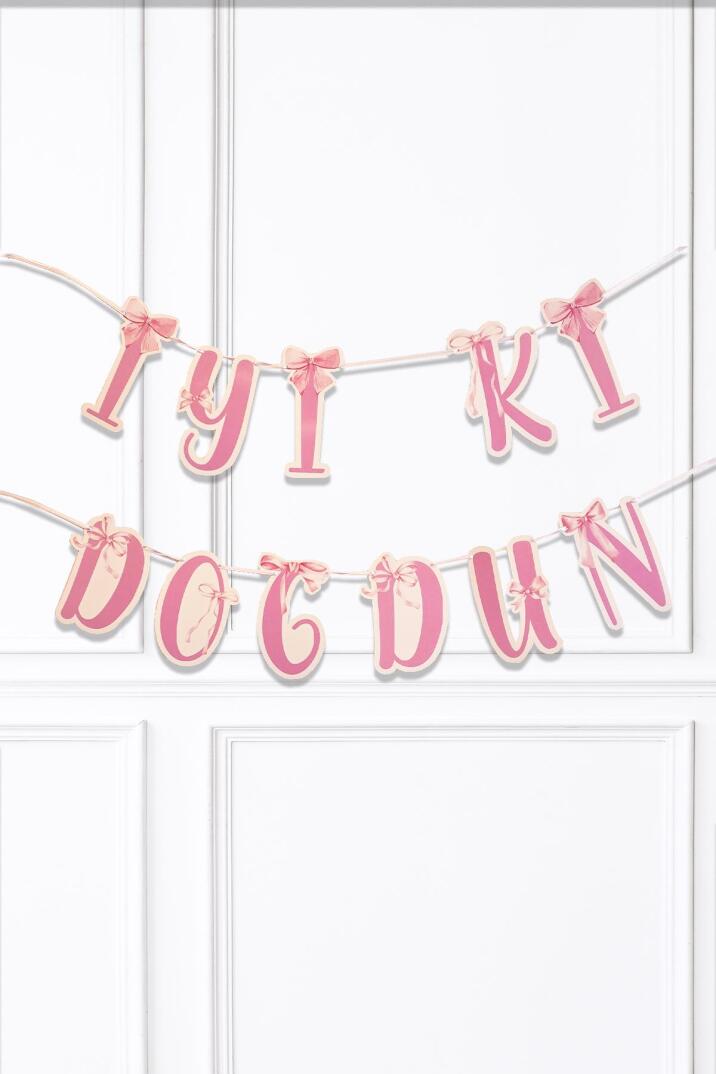 Pembe Fiyonk İyi Ki Doğdun Banner Doğum Günü Süsü - 1