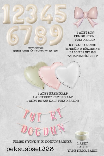 Pembe Fiyonk Konsept Doğum Günü Balon Seti Set223 - 10