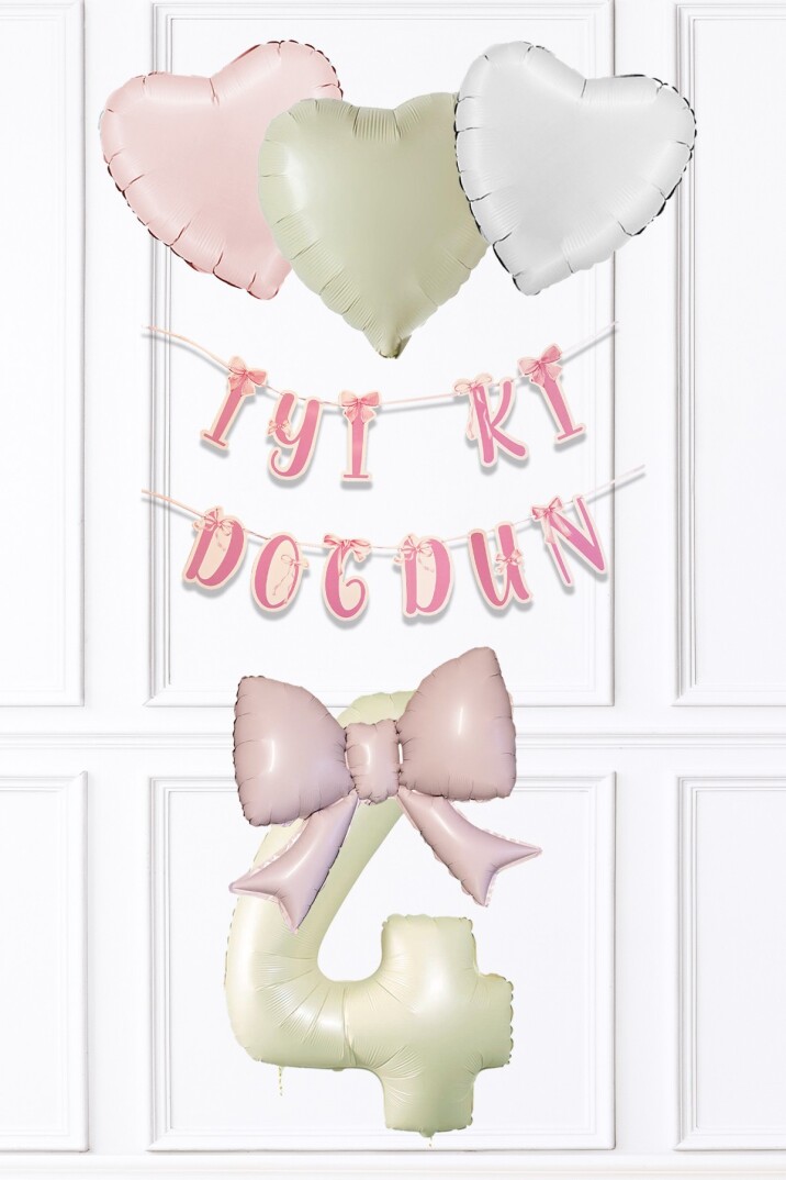 Pembe Fiyonk Konsept Doğum Günü Balon Seti Set223 - 4