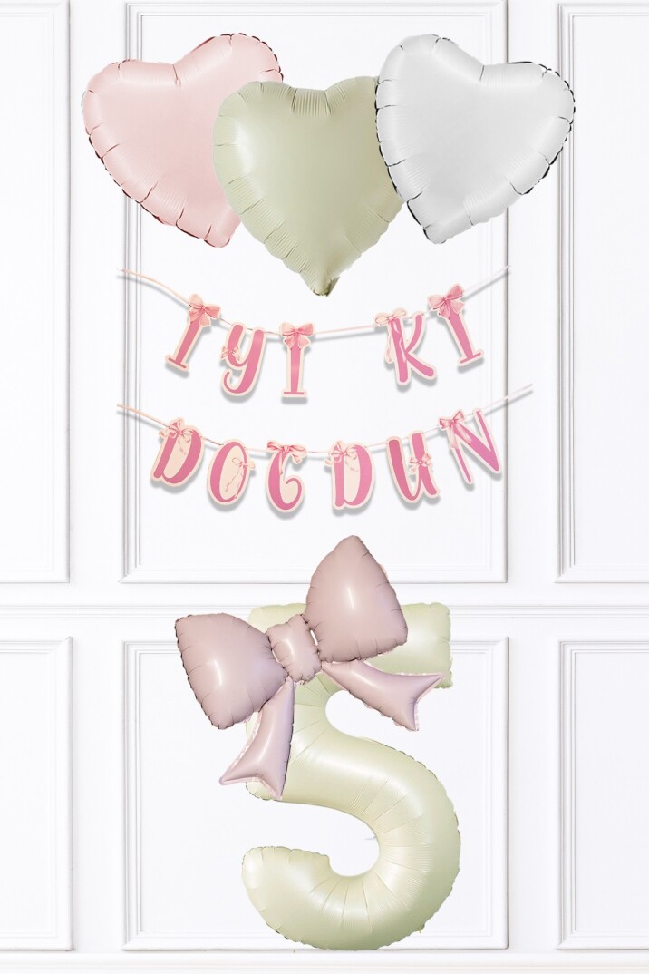 Pembe Fiyonk Konsept Doğum Günü Balon Seti Set223 - 5