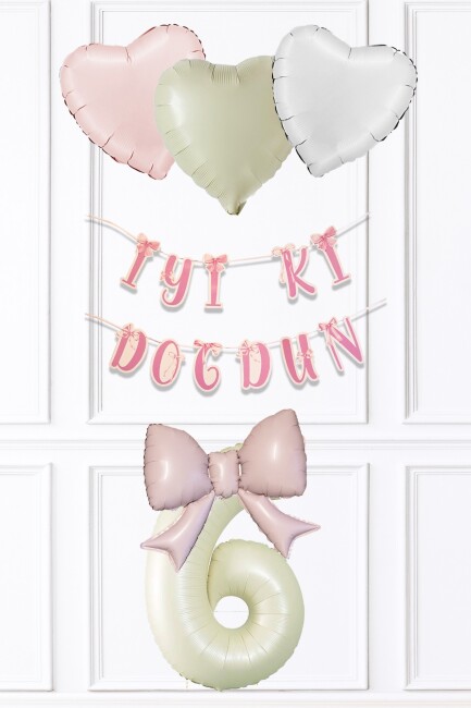 Pembe Fiyonk Konsept Doğum Günü Balon Seti Set223 - 6