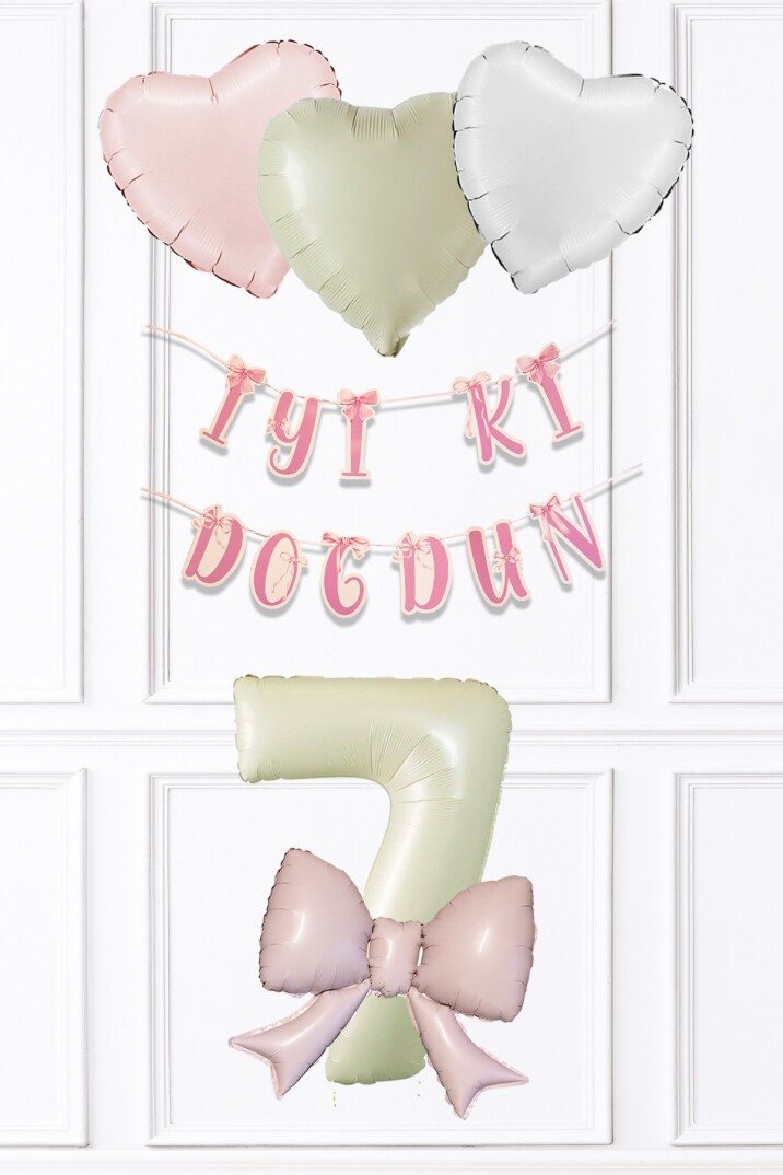 Pembe Fiyonk Konsept Doğum Günü Balon Seti Set223 - 7