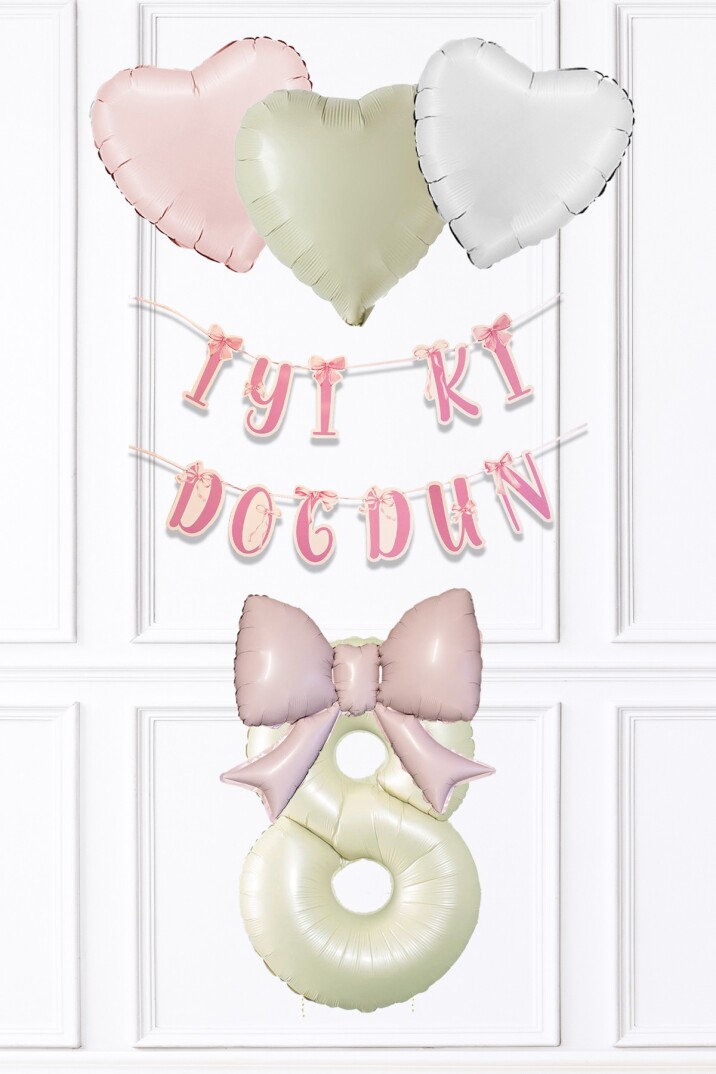 Pembe Fiyonk Konsept Doğum Günü Balon Seti Set223 - 8