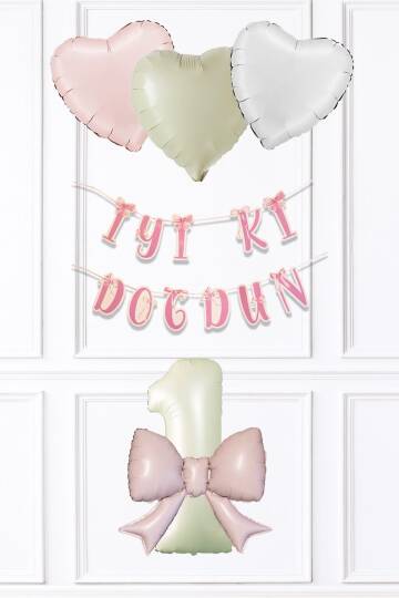 Pembe Fiyonk Konsept Doğum Günü Balon Seti Set223 - 1