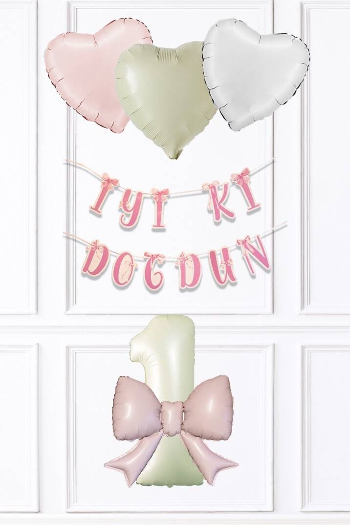 Pembe Fiyonk Konsept Doğum Günü Balon Seti Set223 - 1