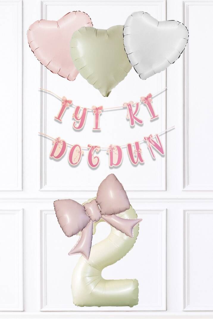 Pembe Fiyonk Konsept Doğum Günü Balon Seti Set223 - 5