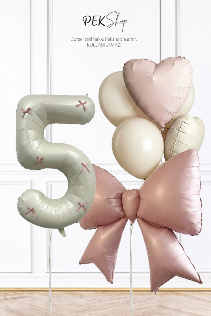 Pembe Fiyonk Kurdele Süslü Yaş Balonlu Fiyonk Tema Doğum Günü Balon Seti - 17