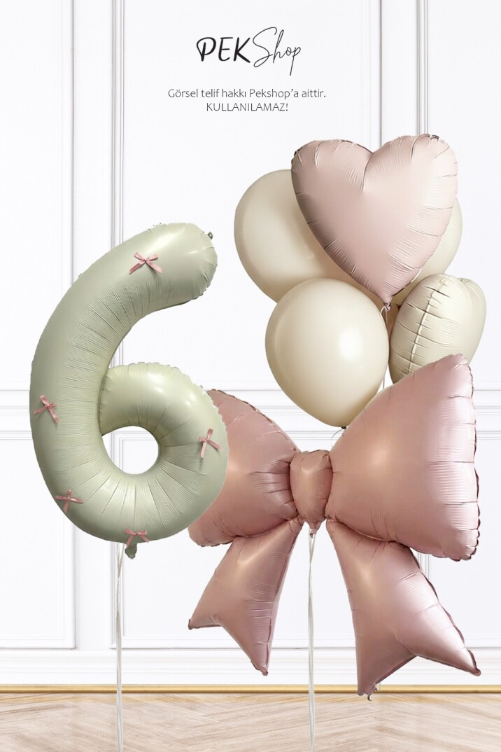 Pembe Fiyonk Kurdele Süslü Yaş Balonlu Fiyonk Tema Doğum Günü Balon Seti - 21