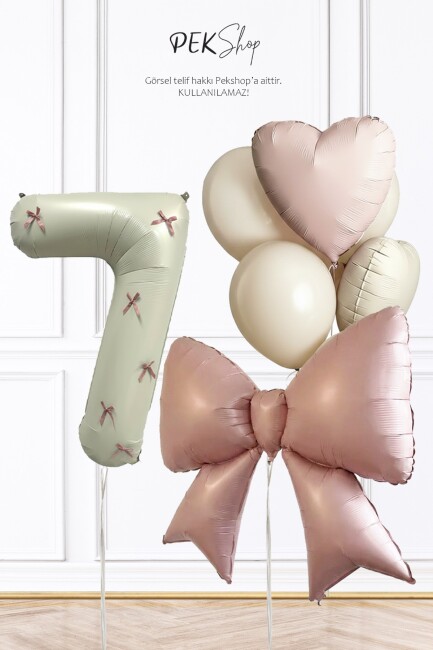 Pembe Fiyonk Kurdele Süslü Yaş Balonlu Fiyonk Tema Doğum Günü Balon Seti - 25