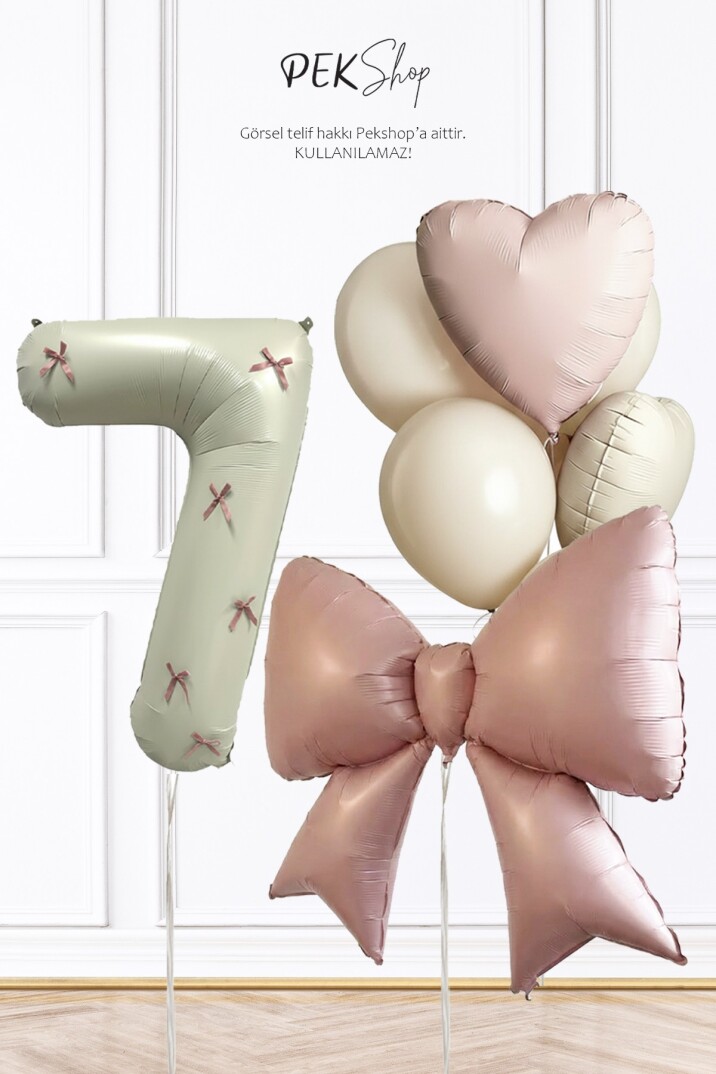 Pembe Fiyonk Kurdele Süslü Yaş Balonlu Fiyonk Tema Doğum Günü Balon Seti - 25
