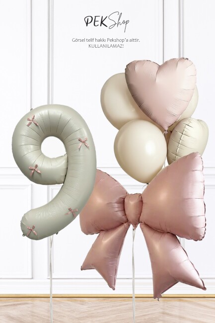 Pembe Fiyonk Kurdele Süslü Yaş Balonlu Fiyonk Tema Doğum Günü Balon Seti - 33