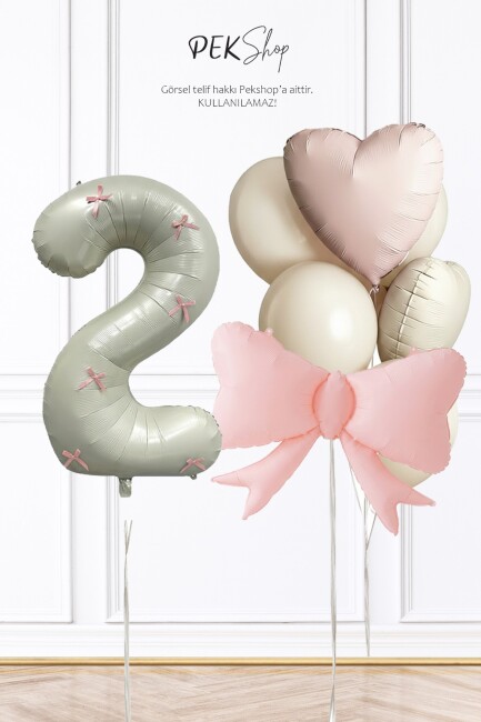 Pembe Fiyonk Kurdele Süslü Yaş Balonlu Fiyonk Tema Doğum Günü Balon Seti - 5