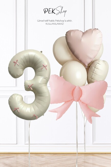 Pembe Fiyonk Kurdele Süslü Yaş Balonlu Fiyonk Tema Doğum Günü Balon Seti - 9