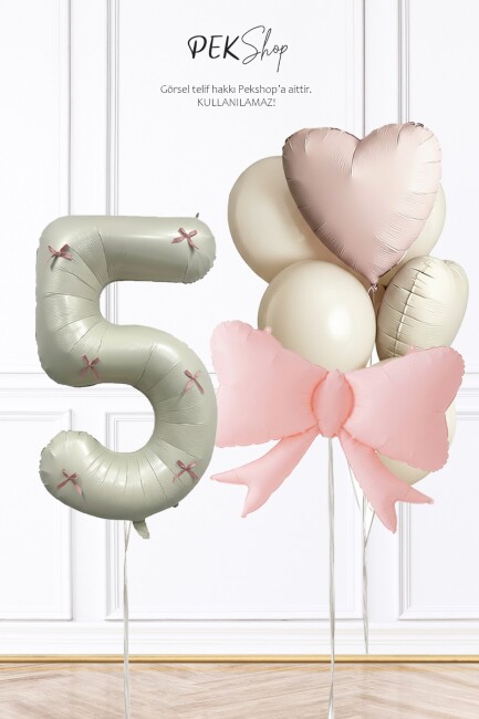 Pembe Fiyonk Kurdele Süslü Yaş Balonlu Fiyonk Tema Doğum Günü Balon Seti - 17