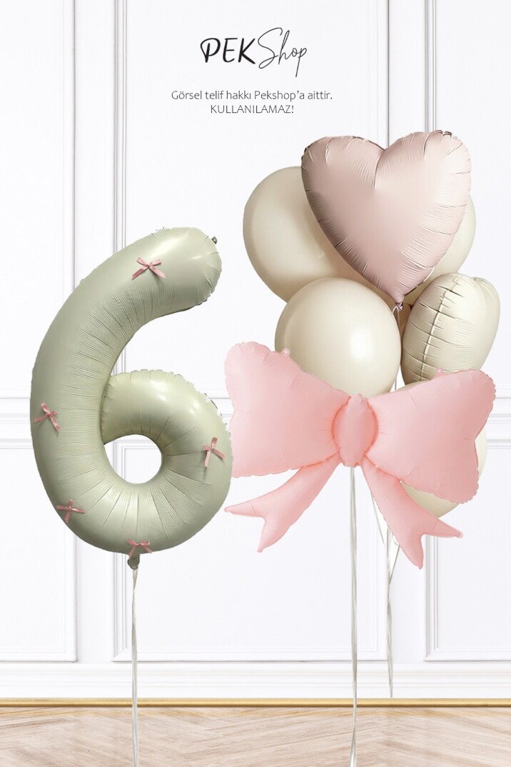 Pembe Fiyonk Kurdele Süslü Yaş Balonlu Fiyonk Tema Doğum Günü Balon Seti - 21