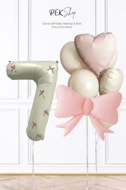 Pembe Fiyonk Kurdele Süslü Yaş Balonlu Fiyonk Tema Doğum Günü Balon Seti - 25