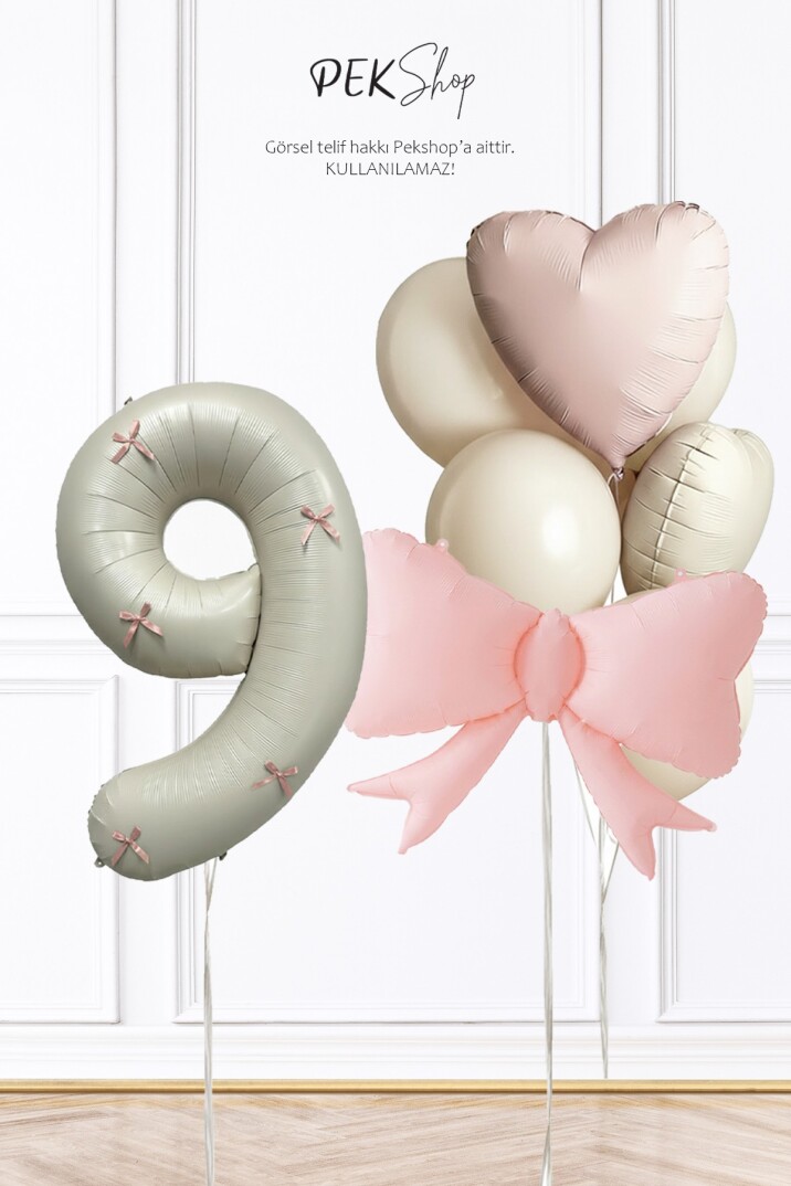 Pembe Fiyonk Kurdele Süslü Yaş Balonlu Fiyonk Tema Doğum Günü Balon Seti - 33