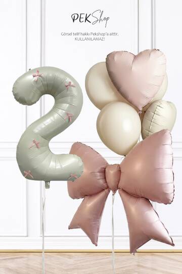 Pembe Fiyonk Kurdele Süslü Yaş Balonlu Fiyonk Tema Doğum Günü Balon Seti - 5