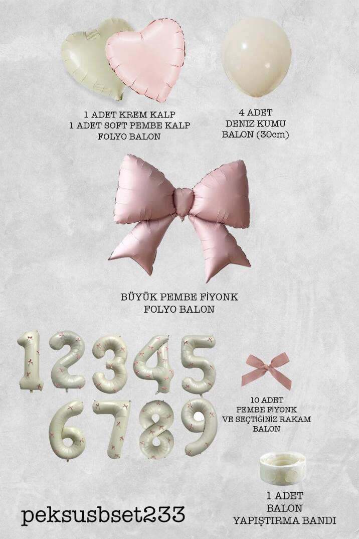 Pembe Fiyonk Kurdele Süslü Yaş Balonlu Fiyonk Tema Doğum Günü Balon Seti - 6