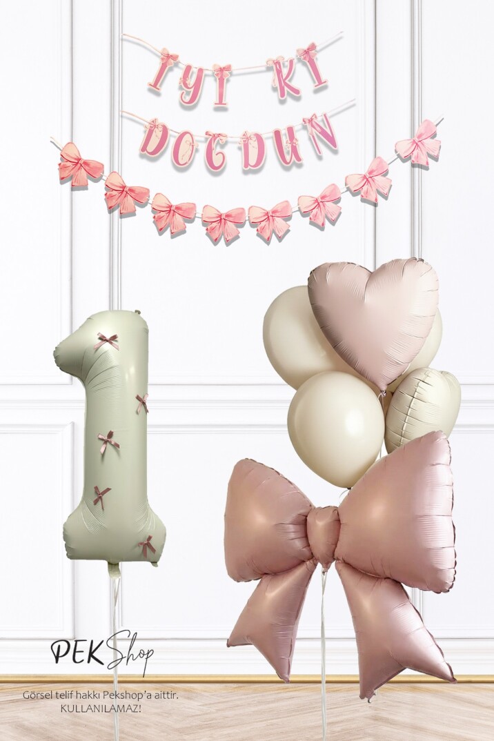 Pembe Fiyonk Lüks Doğum Günü Balon Seti - 1