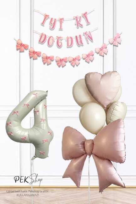 Pembe Fiyonk Lüks Doğum Günü Balon Seti - 7