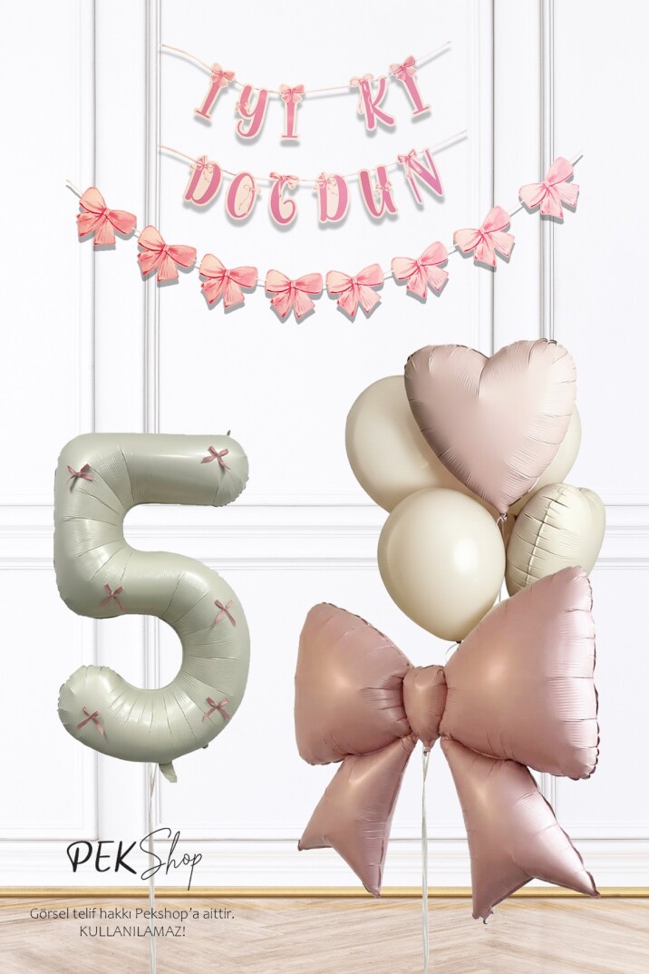Pembe Fiyonk Lüks Doğum Günü Balon Seti - 8