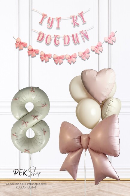 Pembe Fiyonk Lüks Doğum Günü Balon Seti - 11