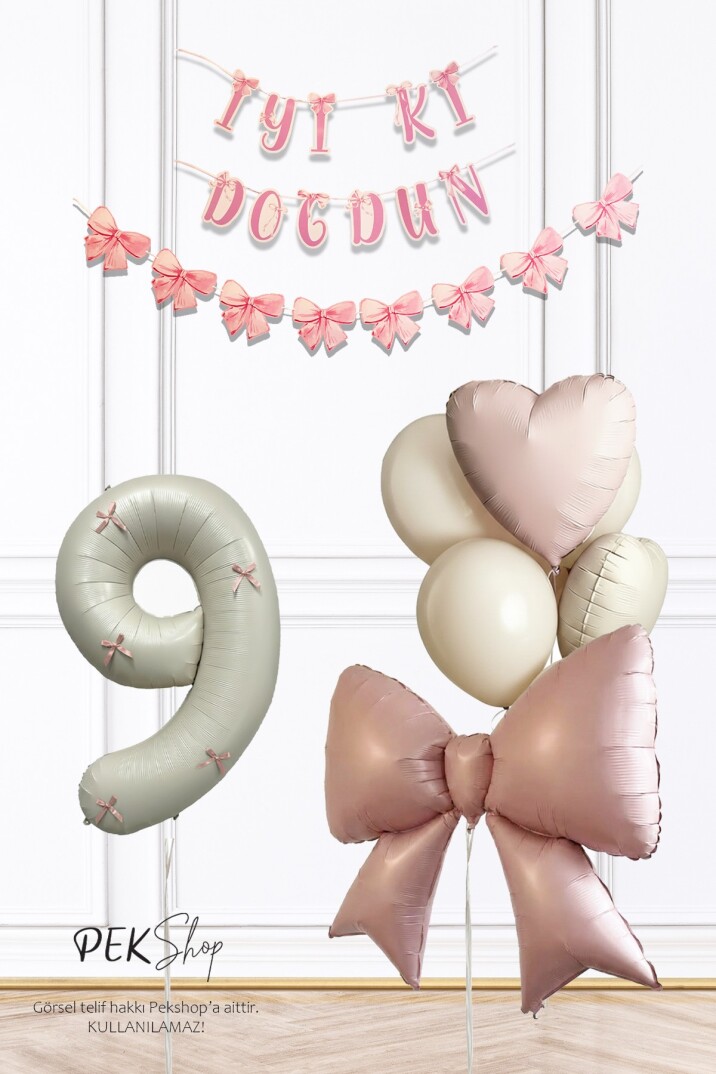 Pembe Fiyonk Lüks Doğum Günü Balon Seti - 12