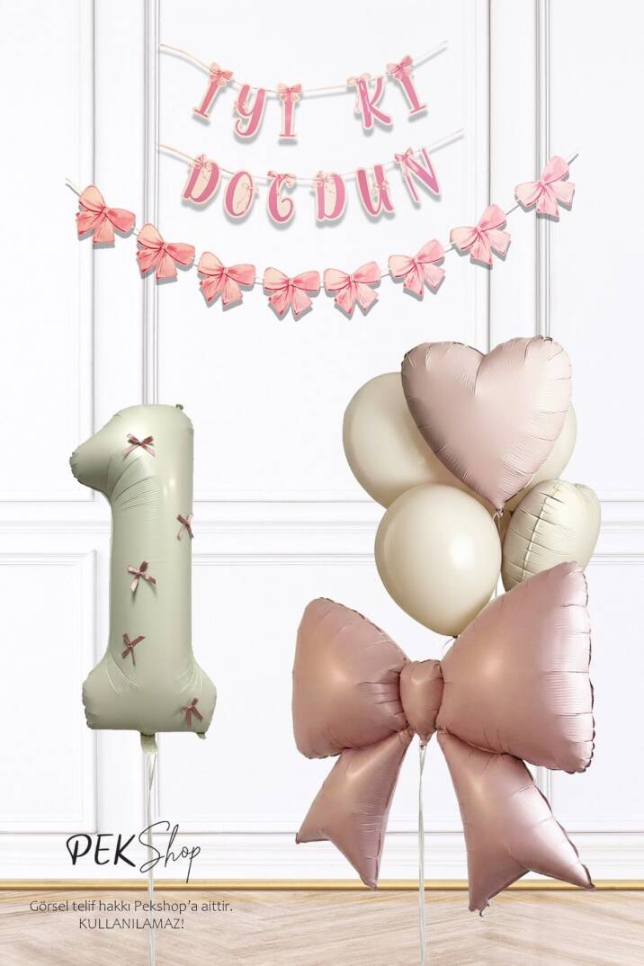 Pembe Fiyonk Lüks Doğum Günü Balon Seti - 1