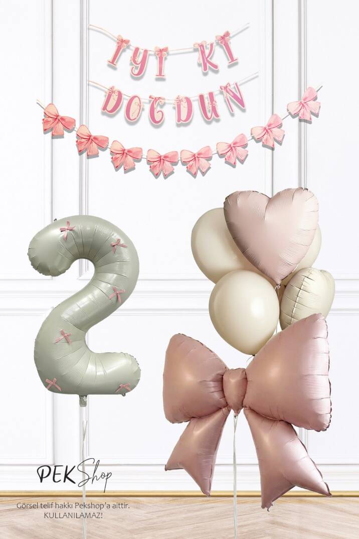 Pembe Fiyonk Lüks Doğum Günü Balon Seti - 5