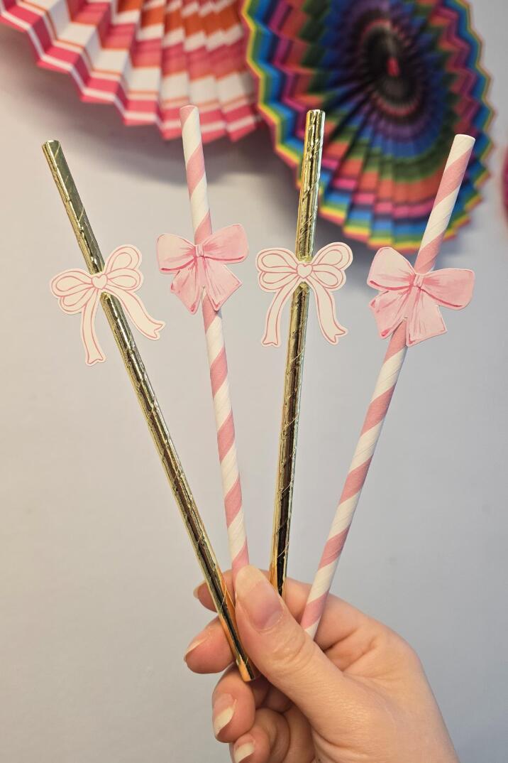 Pembe Fiyonk Pipet Süsleri 10lu Fiyonk Konsept Lüks Pipet Paketi - 1