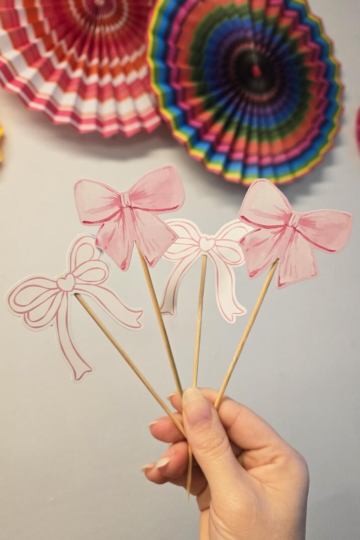 Pembe Fiyonk Tema Kürdan Süsleri Cupcake Süsleri Lüks Büyük Boy 10lu Paket - 1