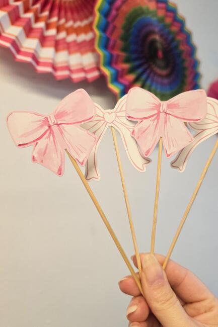 Pembe Fiyonk Tema Kürdan Süsleri Cupcake Süsleri Lüks Büyük Boy 10lu Paket - 2